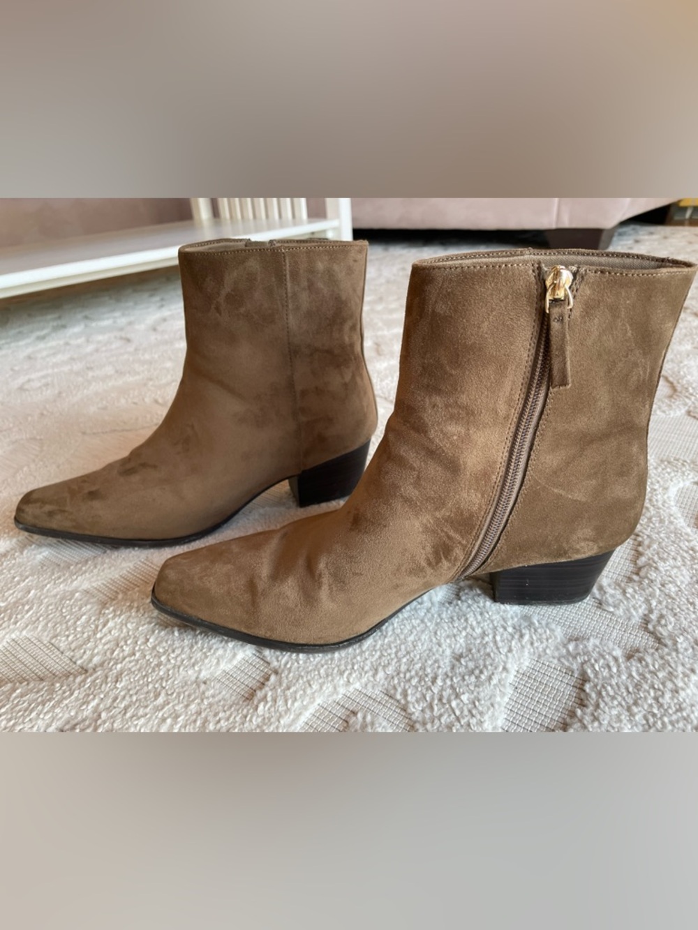 Women's Brown Suede Ankle Boots with Side Zip - Size 10